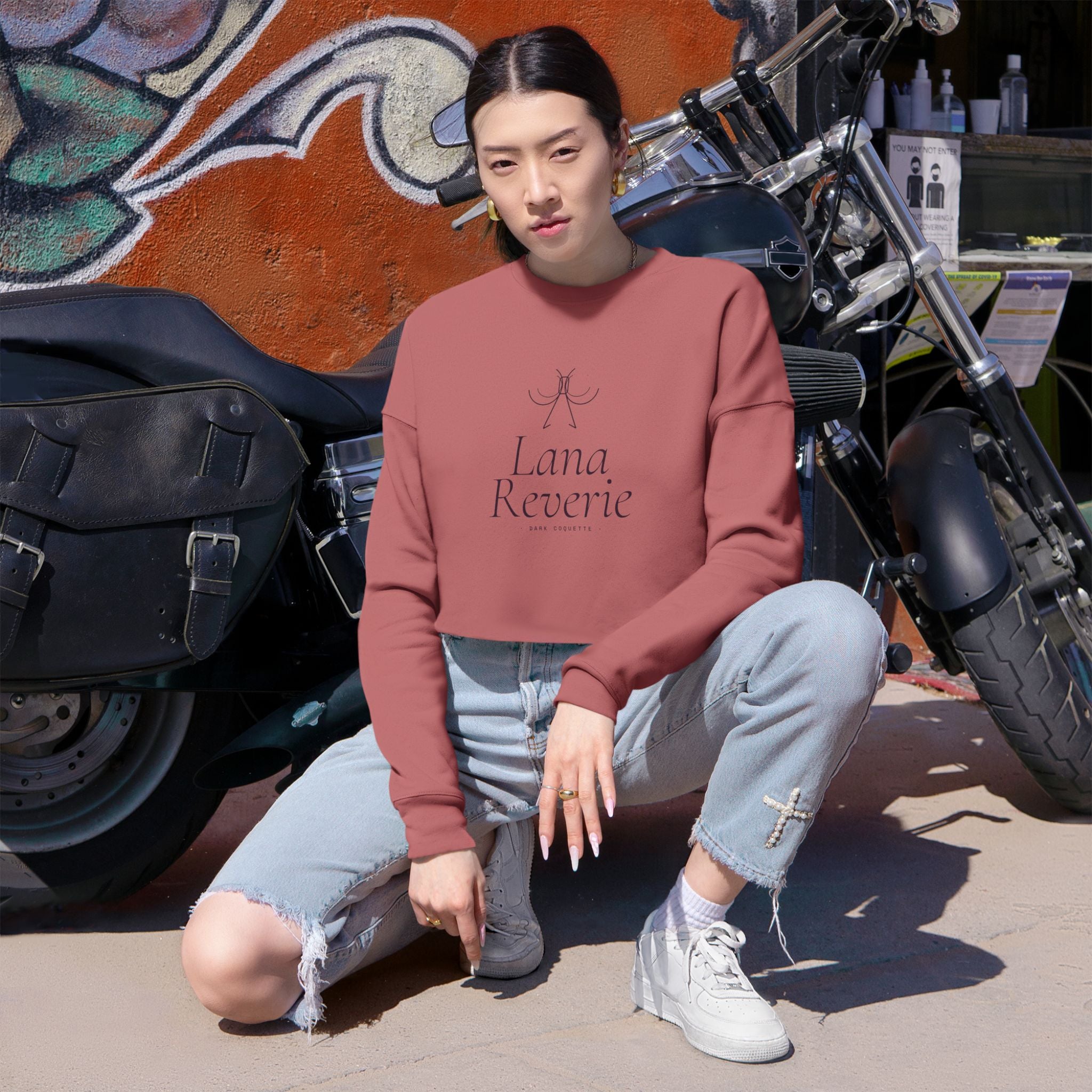 Reverie Cropped Sweatshirt | Dusty Rose Dark Coquette Mauve Crewneck — Lana Reverie